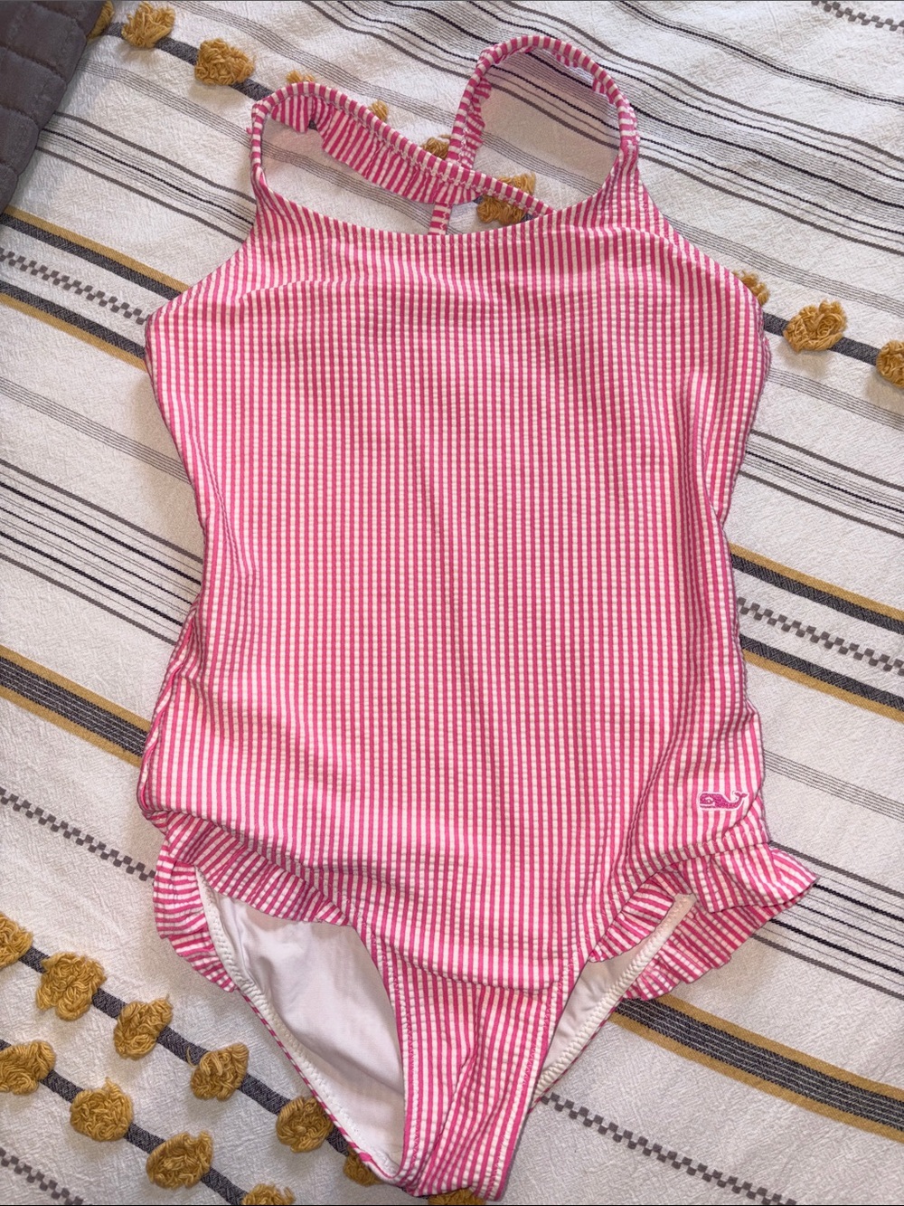Pink White seersucker Girls One-Piece Swimsuit